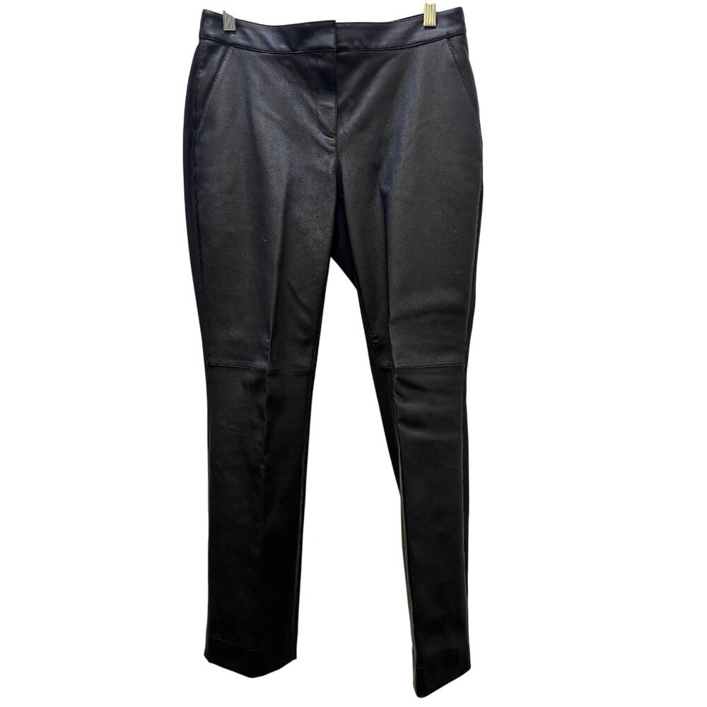 Lafayette 148 New York Black Lambskin & Knit Slim-Leg Trousers Size 4